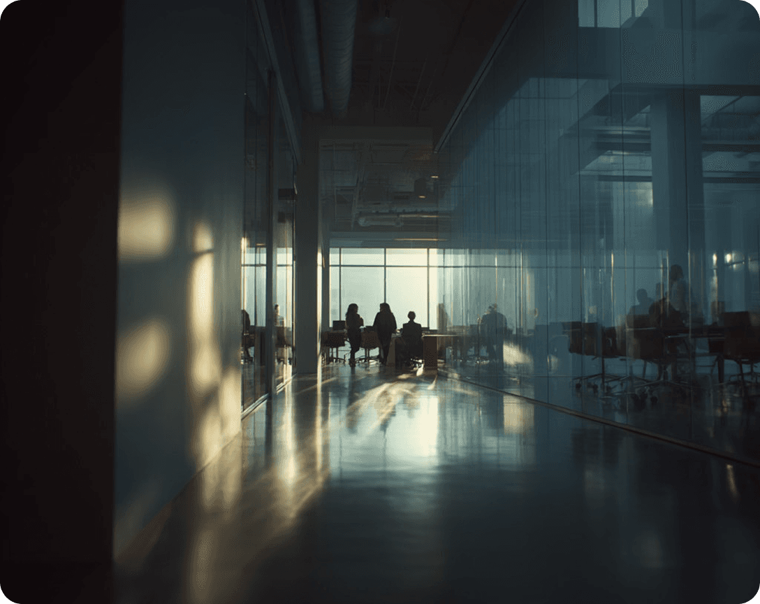 Modern workspace corridor with silhouettes