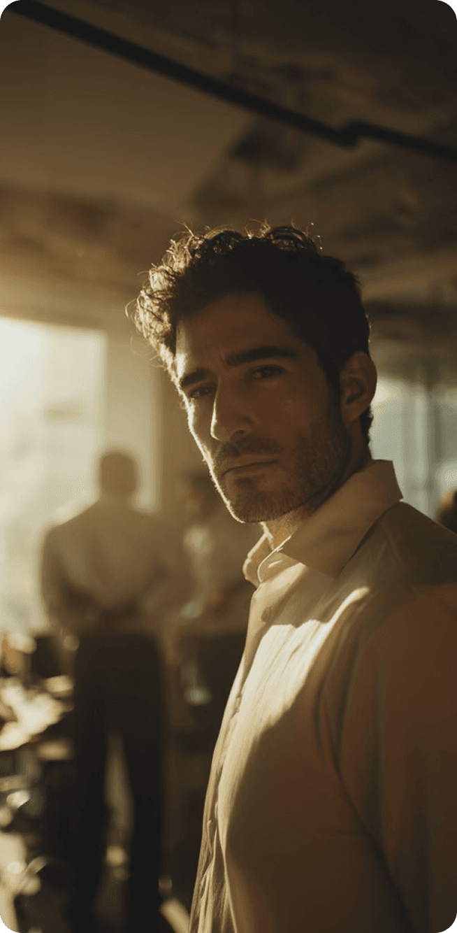 Confident professional in warm interior