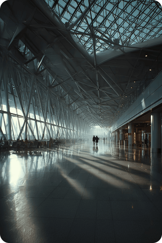 Transit terminal with dramatic ceiling and reflected light